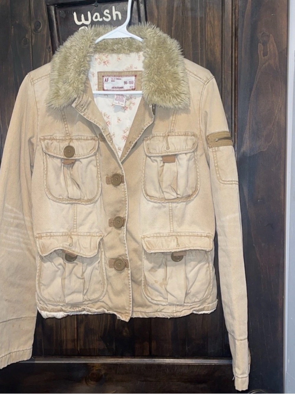 Abercrombie&Fitch Tan Bomber Jacket wBeige Faux-Fur Rachel Green FRIENDS TV Show